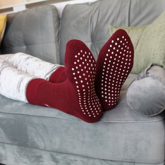Kids Indoor Slipper Socks with Grippers | THMO | Thick & Warm Comfort Loose Top Non Slip Thermal Socks - Fuchsia - Image 3