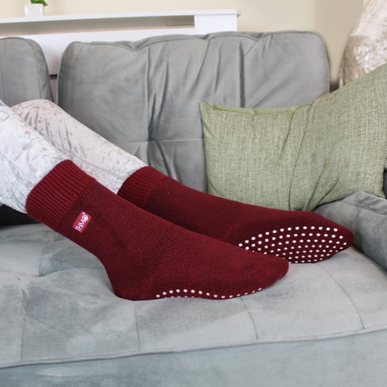 Kids Indoor Slipper Socks with Grippers | THMO | Thick & Warm Comfort Loose Top Non Slip Thermal Socks - Fuchsia - Image 4