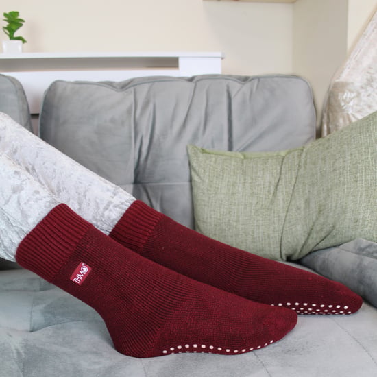 Kids Indoor Slipper Socks with Grippers | THMO | Thick & Warm Comfort Loose Top Non Slip Thermal Socks - Fuchsia - Image 5