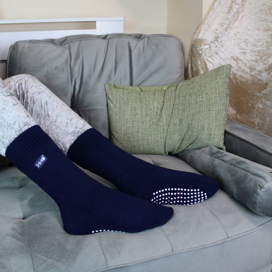 Kids Indoor Slipper Socks with Grippers | THMO | Thick & Warm Comfort Loose Top Non Slip Thermal Socks - Navy - Image 3