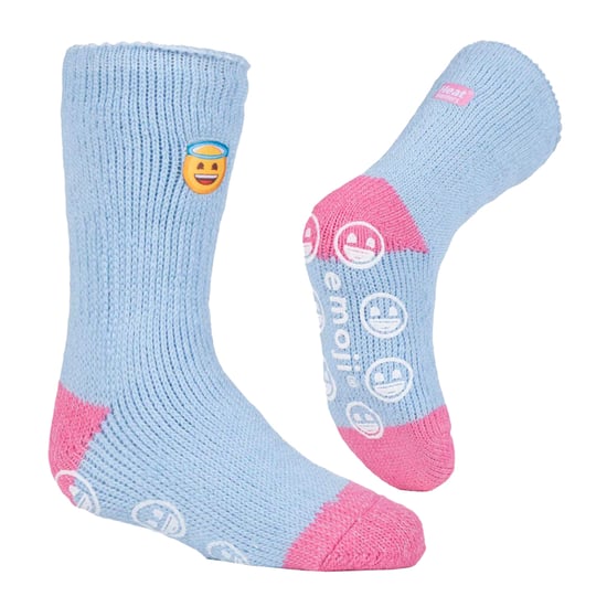 Heat Holders - Childrens Character Non Slip 2.3 TOG Winter Warm Thermal Slipper Socks with Grippers - Emoji Angel Face - Image 3