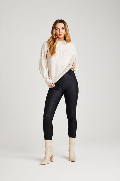 Black Leather-Look High Waist Skinny 'Shaper' Jean - Image 1