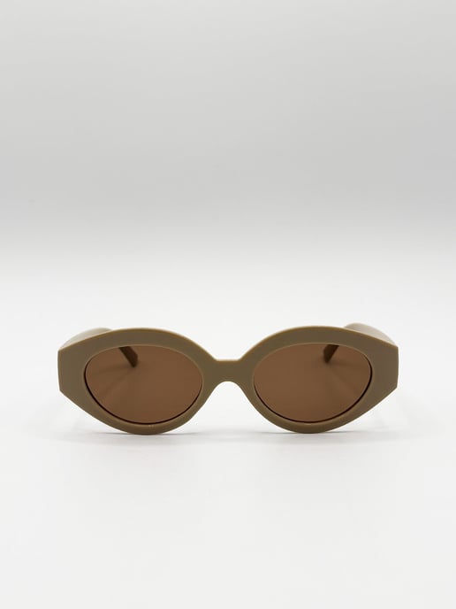 Retro Small Oval Sunglasses Beige - Image 1