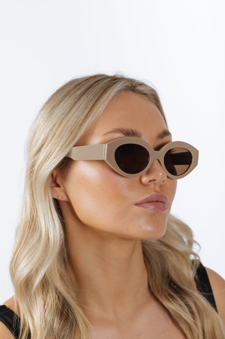 Retro Small Oval Sunglasses Beige - Image 2