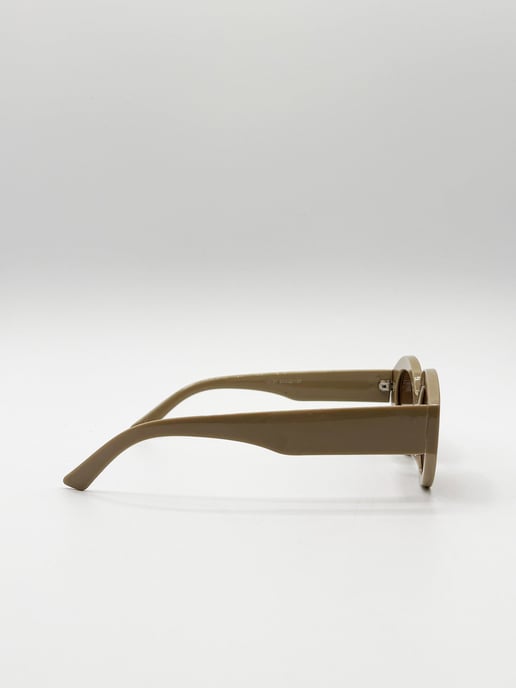 Retro Small Oval Sunglasses Beige - Image 4