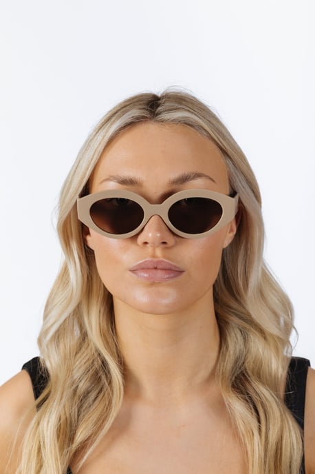 Retro Small Oval Sunglasses Beige - Image 5
