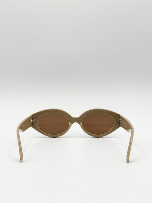 Retro Small Oval Sunglasses Beige - Image 6