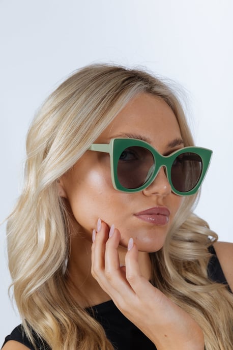 Oversized Round Cat-Eye Sunglasses in Green - Image 1