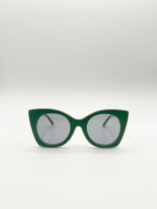 Oversized Round Cat-Eye Sunglasses in Green - Image 2