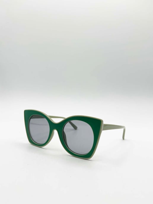 Oversized Round Cat-Eye Sunglasses in Green - Image 3