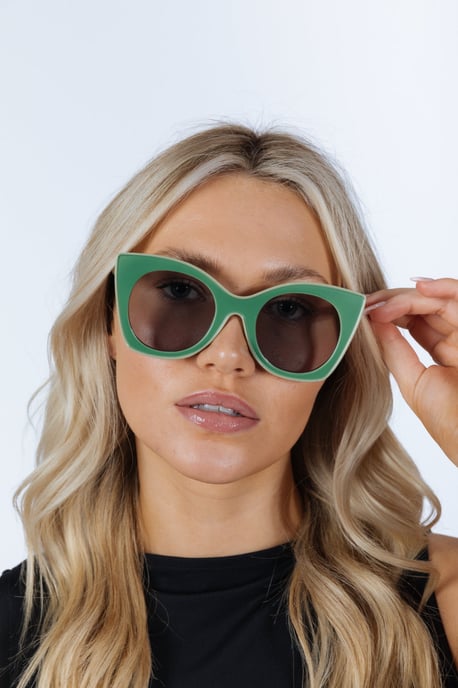 Oversized Round Cat-Eye Sunglasses in Green - Image 5