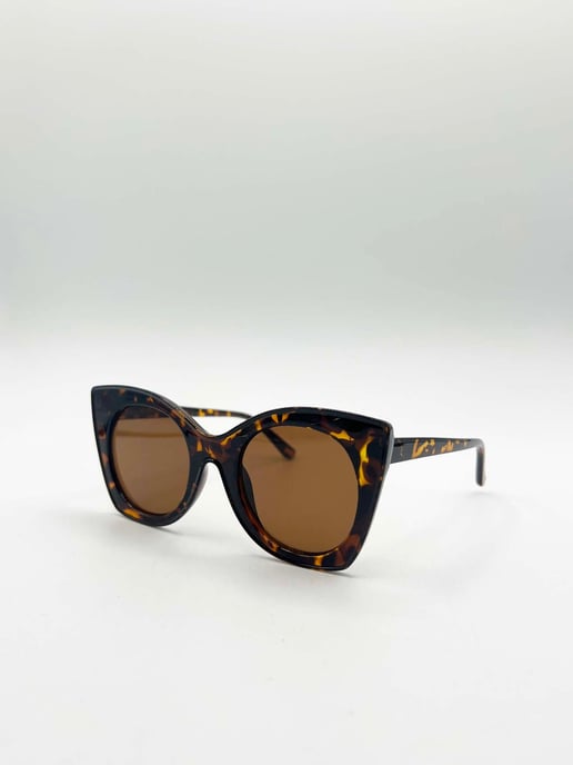 Oversized Round Cat-Eye Sunglasses in Tortoiseshell - Image 3