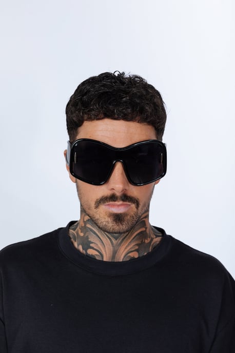 Square Oversized Mask Sunglasses in Black - Image 2