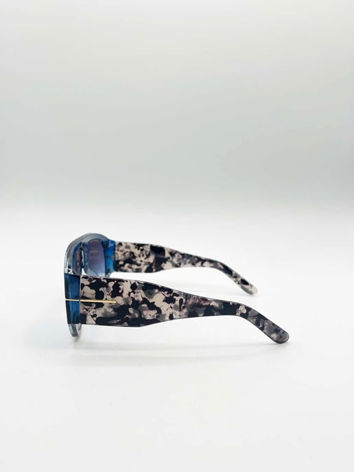 Oversized Rounded Sunglasses Blue Black - Image 4
