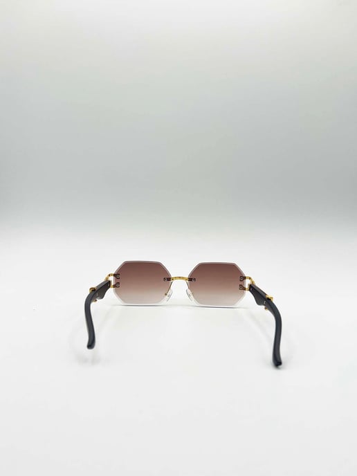 Rimless Oval Geometric Sunglasses in Gold Brown - Image 5