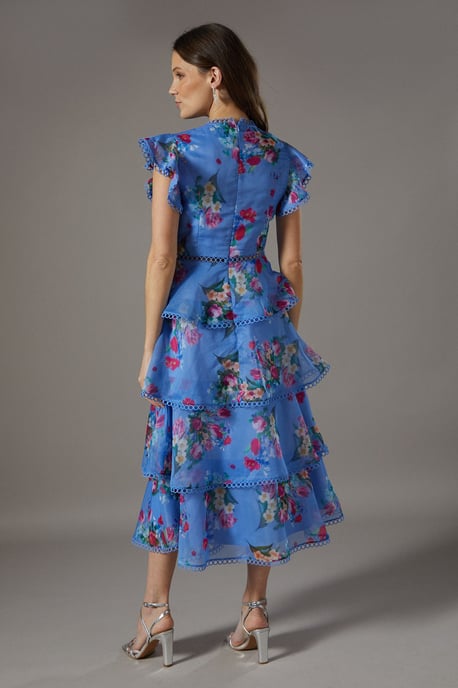 Lace Trim Tiered Organza Midi Dress - Image 3