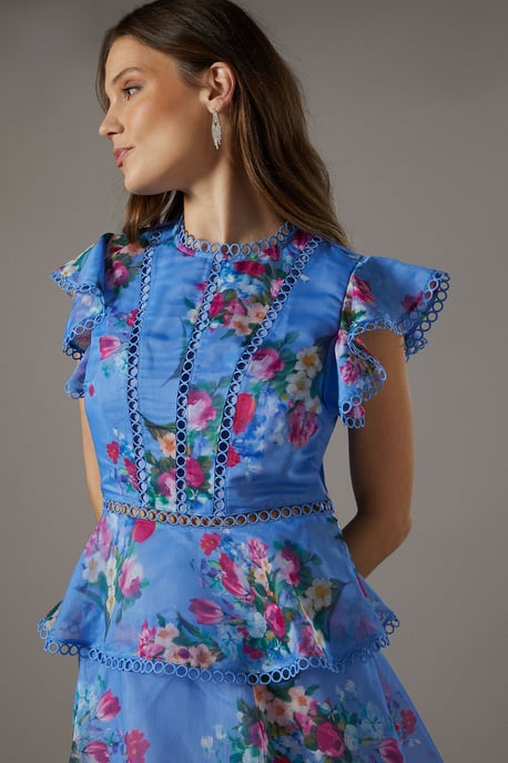 Lace Trim Tiered Organza Midi Dress - Image 4