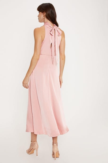 Oasis Womens Midi Dress Pink Polyester Sleeveless Satin - Image 3