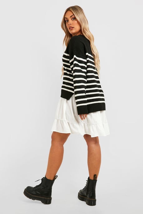 Plus Knitted Stripe Jumper 2 In 1 Shirt Dress - Image 2