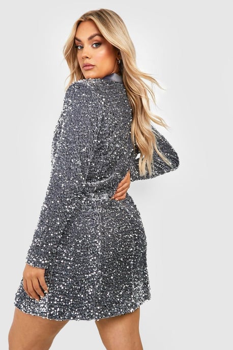 Plus Velvet Sequin Wrap Blazer Dress - Image 2