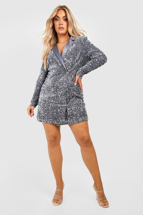 Plus Velvet Sequin Wrap Blazer Dress - Image 3