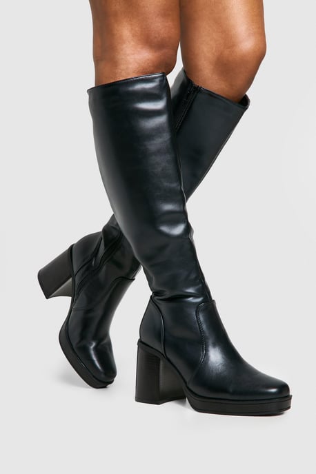 Knee High Platform Block Heel Boots - Image 1