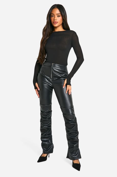 Ruched Pu Zip Front Slim Fit Contour Trouser - Image 3