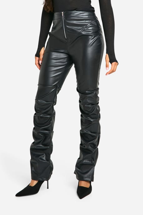 Ruched Pu Zip Front Slim Fit Contour Trouser - Image 4