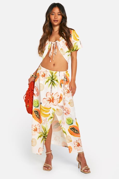 Hammered Palm Print Ruched Front Shirt & Wrap Midaxi Skirt - Image 1