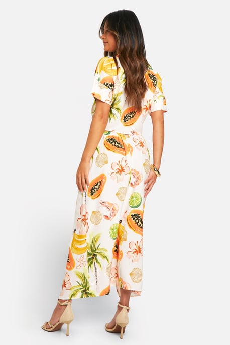 Hammered Palm Print Ruched Front Shirt & Wrap Midaxi Skirt - Image 2