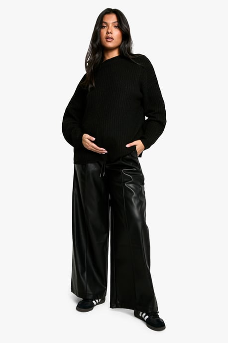 Maternity Elasticated Waist Pu Wide Leg Jogger - Image 1
