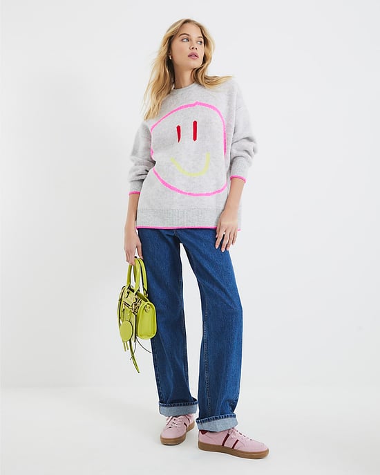 River Island Womens Jumper Grey Smiley Face Oversized - Image 5