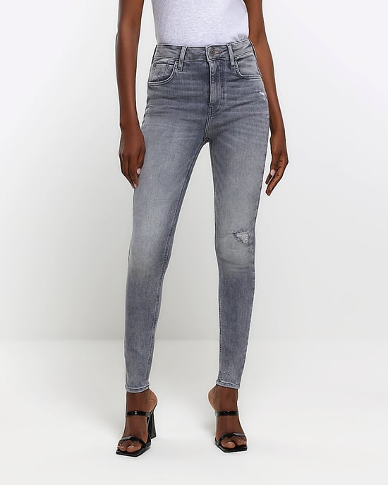 River Island Womens Super Skinny Jeans Grey Ripped High Waisted - Image 1