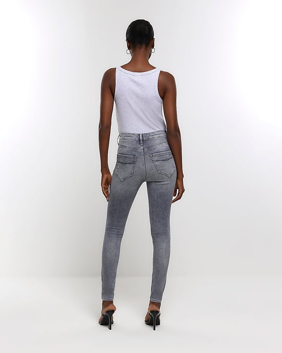 River Island Womens Super Skinny Jeans Grey Ripped High Waisted - Image 3