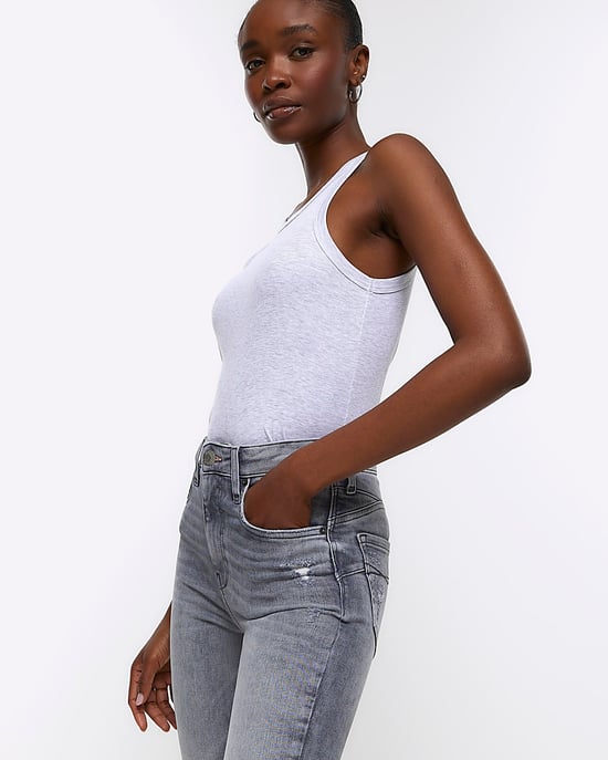 River Island Womens Super Skinny Jeans Grey Ripped High Waisted - Image 4