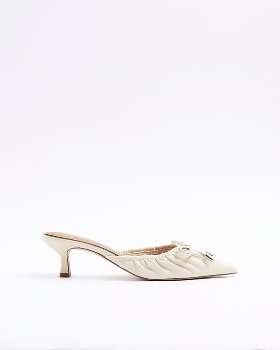 River Island Womens Court Shoes Cream Ruched Kitten Heel - Image 1
