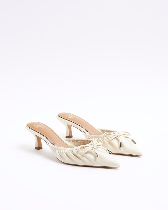 River Island Womens Court Shoes Cream Ruched Kitten Heel - Image 2
