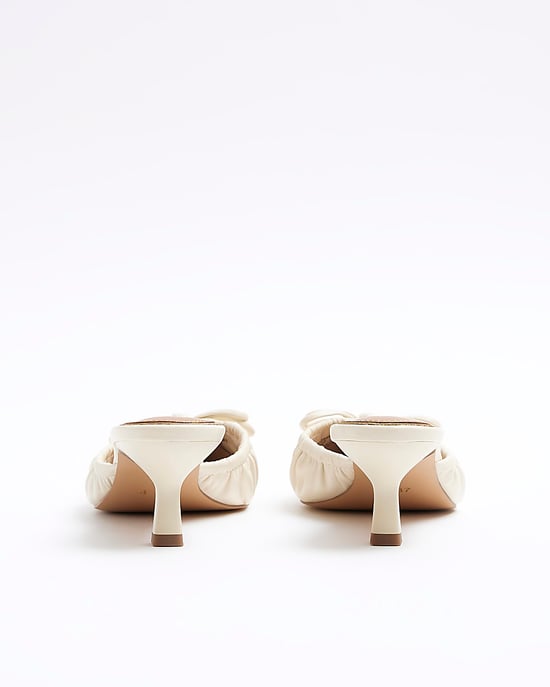 River Island Womens Court Shoes Cream Ruched Kitten Heel - Image 3