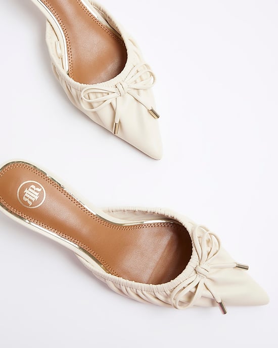 River Island Womens Court Shoes Cream Ruched Kitten Heel - Image 4