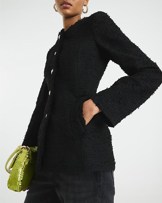 River Island Womens Boucle Jacket Black Collarless - Image 2