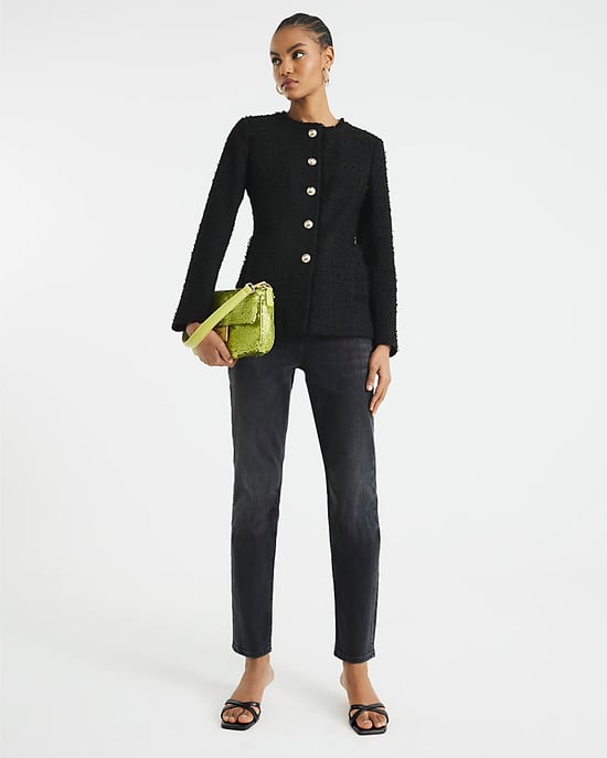 River Island Womens Boucle Jacket Black Collarless - Image 5