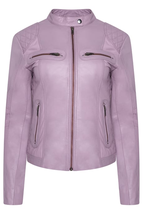 Pelle D’annata Ladies Real Leather Biker Jacket in Dark Lavender - Image 1