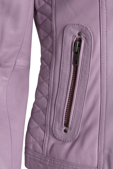 Pelle D’annata Ladies Real Leather Biker Jacket in Dark Lavender - Image 3