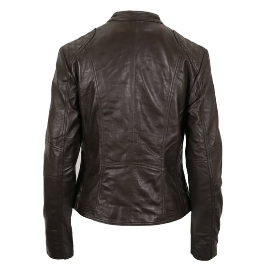 Pelle D’annata Ladies Real Leather Biker Jacket in Dark Brown - Image 2
