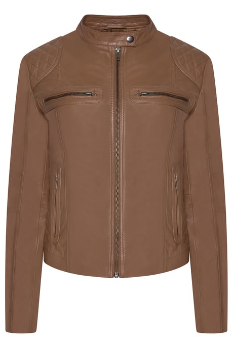 Pelle D’annata Ladies Real Leather Biker Jacket in Tobacco - Image 1