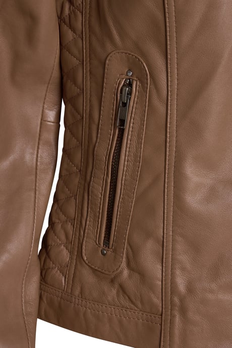 Pelle D’annata Ladies Real Leather Biker Jacket in Tobacco - Image 3