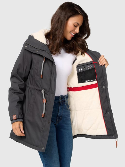 Navahoo Ireliaa Women's Parka – Wind-Resistant Winter Jacket with Teddy Fleece & Hood - Anthracite - Image 4