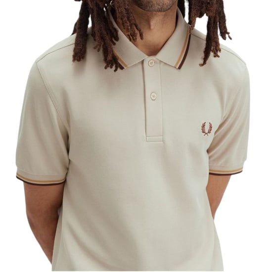 Fred Perry M3600 Twin Tipped Polo Shirt Oatmeal - Image 2
