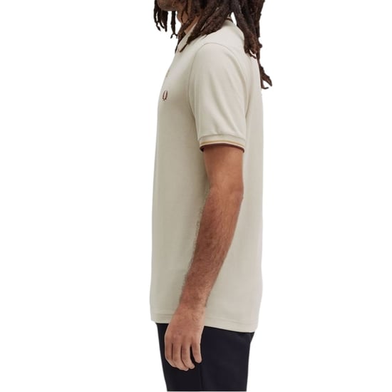 Fred Perry M3600 Twin Tipped Polo Shirt Oatmeal - Image 3