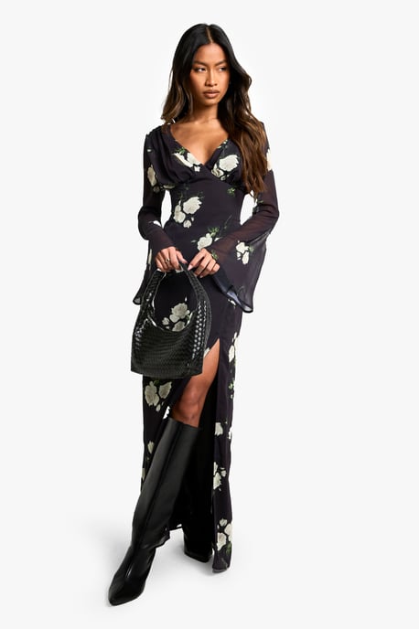 Floral Chiffon Plunge Maxi Dress - Image 3